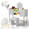 Juskys Toeletta Samira con sgabello Melly e specchio LED touch, 5 cassetti, molto spazio, design moderno, compatta e facile da pulire per il trucco - Bianco/Oro