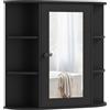 HOMCOM Specchio Bagno Contenitore con 6 Ripiani Aperti e 2 Chiusi, 66x17x63 cm Mobile Bagno con Specchio, Mobilettto da Parete in Vetro, Nero