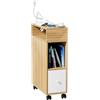 Rcynview Tavolino da Letto Con Stazione di Ricarica, Cassettiera per Camera con Ruote, Comodino Stretto, Piccolo, Credenza Soggiorno Moderno,70 x 50 x 25 cm, colore legno