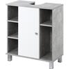 kleankin Mobiletto Sottolavandino con Incavo a U e 6 Ripiani in Legno, (Bianco e Grigio), 60x30x68cm