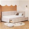 boorbin Divano letto imbottito 90 x 200 cm, con 2 grandi cassetti e rete a doghe, tessuto di velluto delicato sulla pelle, colore beige