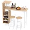 LIFEZEAL Set Tavolo e 2 Sgabelli da Bar,Bancone e 2 Sedie da Pranzo,Porta Bottiglie da Vino,Porta Calici,4 Ripiani,Salvaspazio,Cucina,Soggiorno,Ristorante,Legno e Metallo (naturale),120x40x121,5 cm