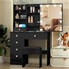 Teousev Toeletta da Trucco con Specchio Scorrevole e Sgabello, Scrivania Make Up Ampia con Luci Dimmerabili e Guida Video, Postazione Trucco con 6 Cassetti e 6 Ripiani, Nero, 36×80×131 cm, J330