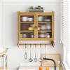 BENMWS Cabinet vintage a doppia porta in vetro con tre animali di stoccaggio con rack per asciugamani, per bagno, cucina, sala da pranzo, colore legno originale 60 x 60 cm