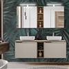Lomadox Set di mobili da bagno in rovere vintage, doppio lavabo con 2 lavabi in ceramica, mensole, armadi a LED