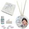Regalami.Shop 10 bomboniere Battesimo, Comunione Personalizzata in Marmo di Carrara con Scatola, Confetti alla Mandorla, Essenza, Nastro in Organza e bigliettino Personalizzato (angioletto, 10)