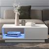 PUGSDRLY Tavolino da salotto, soggiorno moderno, con 1 cassetto e luce LED, tavolo soggiorno con scomparti aperti, 95 x 55 x 32 cm (stile 9, bianco)
