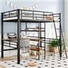 Kebnor Letto a soppalco, 90 x 200 cm, senza materasso, letto con scrivania, più ripiani, ringhiere, scala, telaio in ferro (nero)