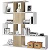 EGLEMTEK Libreria Elche Design Zig Zag Scaffale Mensola Moderna Bianca Rovere Mobile Per Libri Con Ripiani Per Soggiorno Salotto 145 x 145 x 29 cm (Colore Bianco e Rovere)