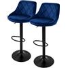 ML DESIGN modern living ML-Design Set di 2 Sgabelli da Bar Rivestimento in Velluto Blu Sgabello da Bancone Regolabile in Altezza 62-82 cm Girevole a 360° Sedie Alte Sedia da Bistrot con Schienale e Poggiapiedi