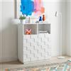 [en.casa] Comò Alto con 2 Ante Decorative 3D Credenza Mobile Contenitore con 2 Ripiani Aperti e 4 Vani Chiusi Armadio per Soggiorno Sala da Pranzo Ingresso 86 x 64 x 36 cm - Bianco