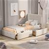 Azkoeesy Letto Imbottito Cameretta con 2 Cassetti, 90x200 cm, Tessuto Velluto, Doghe in Legno, Max 200 kg, per per Ragazze e Adulti, Monolocale, Beige