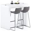 Mobili Fiver, Tavolo Alto Evolution 120x60, Bianco Frassino con Due Gambe e Caricatore Wireless, Tavolo Penisola Cucina per 4 persone, Made in Italy