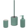 Inbagno Set Accessori Bagno 3 Pezzi in Ceramica Verde cannettato, Dispenser Sapone portaspazzolini e portascopino Soft Touch, Spring