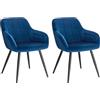 WOLTU Set di 2 Sedie per Sala da Pranzo Imbottita, Poltroncina in Velluto,Sedia da Cucina con Braccioli e Schienale, Gambe in Metallo, moderne,Blu,