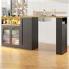 ZKLOEP Tavolo da bar girevole a 360° (198 x 39,6 x 97 cm), armadio nero opaco con scrivania in venature di legno, con anta in vetro e luce LED, credenza, armadietto per vino, angolo caffè