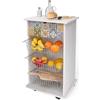 Lupia - Carrello Cucina Multifunzione Bianco WHITE TILES, Portafrutta Ruote Piroettanti, Piano di Appoggio, tre Cestelli Estraibili in Acciaio, Legno 40X45H85 cm montato
