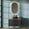 Planetmöbel LUX - Set di mobili da bagno con mobile sottolavabo sospeso da 90 cm e lavabo da appoggio da 60 cm, colore nero, mobile sottolavabo: rovere dorato/antracite