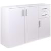 BAKAJI Madia Armadietto Armadio 3 Ante 2 Cassetti Mobile Mobiletto Spazioso Design Minimal Camera da Letto Soggiorno Arredamento Casa Ufficio Versatile Resistente Robusto Multiuso (Bianco)