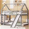 Huayz Letto a castello per bambini Huayz 140 x 200 cm con scivolo e scala, letto in legno con protezione anti-caduta e rete a doghe, grigio/bianco