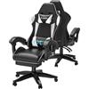 bigzzia Sedia Gaming, Sedie Ergonomica con Poggiapiedi per Videogiochi, Sedia da Gaming con Cuscino Lombare Massaggiante e Poggiatesta per Giocare, Studiare e Lavorare in Ufficio (Bianco)