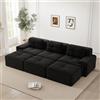 Bladez Divano Modulo Boneless Cloud 3 Posti in Cord con Divano Angolare con Funzione Letto & 3 Pouf, Seduta Profonda Boneless Compression, Divano per Soggiorno, Componibile (Nero, 3 Posti+3)