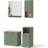 Vicco Set di mobili da bagno Marelle, Verde/Rovere artigianale 60 cm | 4 pezzi · Mobile sottolavabo · Specchio · Mobile medio · Pensile