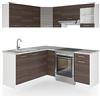 Vicco Cucina ad angolo Rick, Grigio prezioso/bianco, 190 x 60 cm, PL Marmo, con moduli posizionabili variabilmente e piedini regolabili in altezza