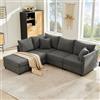 Trdlpyn Divano Letto Angolare 5 Posti, Divano Modulare Forma di L con Poggiapiedi Trasformabile e Cuscini, Doppi Sedili Reclinabili, Poltrona Lounge per Appartamento Soggiorno -194 (L) x 220 (P) x 85CM(A)
