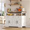 Dalred Credenza a buffet, 140 cm, con spazio di archiviazione, caffè bar con 3 cassetti, consolle in stile rustico con porte, soggiorno, armadi con ripiani, adatta per cucina (bianco)