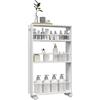 HOMCOM Carrello da Cucina Salvaspazio 3 Livelli, Barre Laterali, Bianco | Carrello Portaoggetti da Cucina o Bagno Compatto, 4 Ruote e 2 Freni, Scaffale Stretto in Legno e Acciaio
