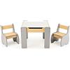 RELAX4LIFE 3 in 1 Set Tavolo e 2 Sedie per Bambini in Legno, Tavolino Attività con Lavagna (Bianco/Nero), Piano a Doppia Faccia per Giocare, Disegnare e Conservare, per Cameretta (Grigio)
