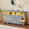 KSFASHZ Credenza a luce LED - Armadietto portaoggetti per credenza, moderno da soggiorno per sala da pranzo/cucina, 2 ante + cassetti + ripiano aperto (C-grigio, 140 x 40 x 70 cm)