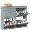 SoBuy Scarpiera Slim Salvaspazio Mobiletto da Ingresso con 4 Ante a Ribalta, Armadio Portascarpe Scarpiera Moderna per Ingresso, Corridoio o Camera da Letto 105x24x83cm Grigio FSR79-HG