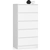 AKORD Cassettiera K60 con 5 Cassetti | Credenza Alta | Moderna Mobiletto per Soggiorno Sala da Pranzo Camera da Letto Corridoio Bagno | Armadio Cameretta | 60x121x40 cm, 39kg | Bianco
