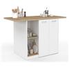 IDMarket - BAO 140 cm 4 persone isola centrale in legno bianco con piano di lavoro effetto faggio