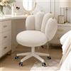 XUEGW Adorabile Sedia da Toeletta con Pile Teddy e Zampe di Gatto - Sedia da Trucco Regolabile in Altezza,Senza Braccioli con Ruote,Schiena Confortevole per Computer(Bianco)