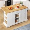 SUKY 132 cm, tavolo da cucina mobile, piano di lavoro pieghevole, armadio, cassetto, portaspezie, portasciugamani, 5 rotoli, presa integrata, cucina/mangiare/casa, stile rustico (bianco + naturale)