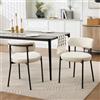 KHISCHMO Set di 2 Sedie da Pranzo in tessuto bouclé chenille, design Mid-Century imbottite con gambe in metallo nero, sedie moderne per cucina e soggiorno, Bianco