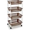 Acan Tradineur - Carrello per verdure, modello PLFT in plastica a 4 livelli e ruote, cestini impilabili portaoggetti, frutta, verdura, cucina, bagno (marrone talpa - 85 x 40 x 30 cm)