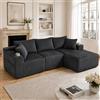 Wyibwy Divano componibile con chaise longue e 2 posti, rivestimento in velluto, divano angolare a L con 5 cuscini, tasche laterali e portabicchieri, divano 3 posti, schiuma ad alta densità, Grigio