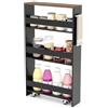 COSTWAY Carrello Portaoggetti a 4 Ripiani, Carrello da Cucina con Maniglia Laterale e Ruote, Carrellino Scorrevole Salvaspazio Slim e Sottile (Marrone+Nero, 13 cm)