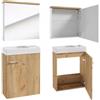 Deftrans Mobile da bagno + specchio, set di mobili da bagno per ospiti, 50 x 70 x 23 cm, in rovere, mobiletto per lavabo e armadietto a specchio per bagno, armadio a specchio e lavandino con