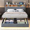 Autheria Letto Matrimoniale con Contenitore 140x200 cm con LED e USB, Letto una piazza e mezza con Vano Portaoggetti e Testiera Reversibile, Letto Contenitore con rete a doghe, Struttura Letto Matrimoniale
