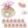 Doni Bomboniere Set Nascita Bimba 12 Sacchettini a Palla Portaconfetti in Juta e Organza Rosa Gessetto Stellina Bustine Confetti Bigliettini Personalizzabili Kit Fai da Te Battesimo