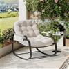 CXHLXYR Sedia a dondolo scandinava Rocking Chair con poggiapiedi pieghevole, rattan imbottito, supporto in acciaio, relax per soggiorno, patio (Beige-2, C)