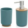 Inbagno Set Accessori Bagno Acquamarina, 2 Pezzi, Dispenser e portaspazzolini, ABS e Legno bambù, Linea Surf