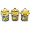 SICILIA BEDDA CAPACI Tris Barattoli in Ceramica Caltagirone, h 17 cm ca. Decoro Limoni, Melograno e Floreale