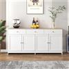 Huayz Credenza bianca per soggiorno e sala da pranzo, cassettiera a buffet, 160 x 37 x 75 cm, con 4 ante e 3 cassetti, colore naturale e bianco