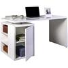 AVANTI TRENDSTORE - Sormano - Scrivania con 3 ripiani aperti laterali e 1 anta con pianale, in legno laminato di colore bianco lucido. Dimensioni LAP ca. 140x74x69cm